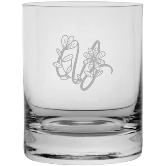 Y Daishy Daisy Monogram Etched 11oz Crystal Rocks Whisky Glass