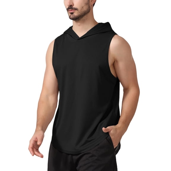 Y.F.H sunbest Men's Black Gym Hoodie Tank Top Workout Muscle Sleeveless Shirts for Fitness Training Dry Fit Lightweight,XL