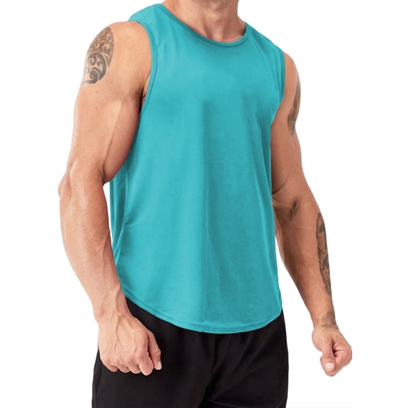 Y.F.H sunbest Men's Blue Gym Tank Top Workout Muscle Sleeveless Shirts for Fitness Training Dry Fit Lightweight,XL