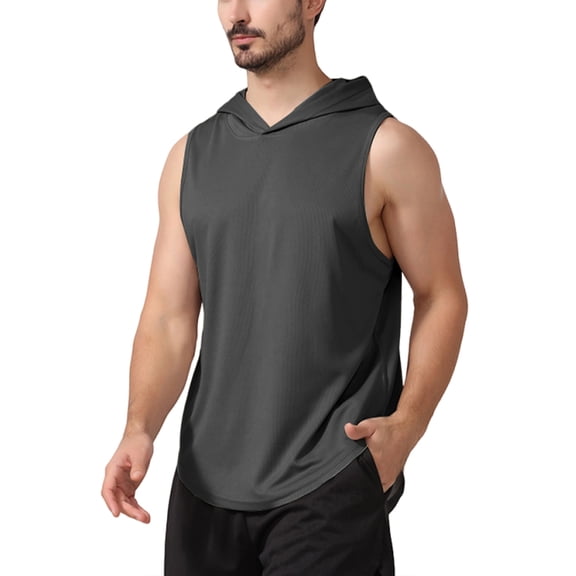 Y.F.H sunbest Men's Grey Gym Hoodie Tank Top Workout Muscle Sleeveless Shirts for Fitness Training Dry Fit Lightweight,M