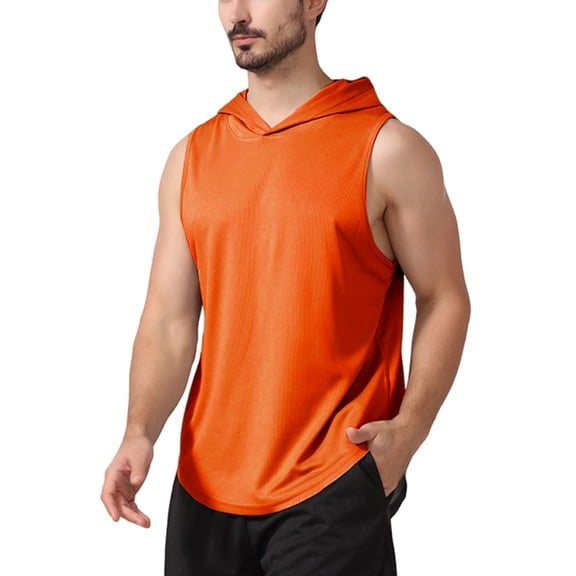 Y.F.H sunbest Men's Orange Gym Hoodie Tank Top Workout Muscle Sleeveless Shirts for Fitness Training Dry Fit Lightweight,M