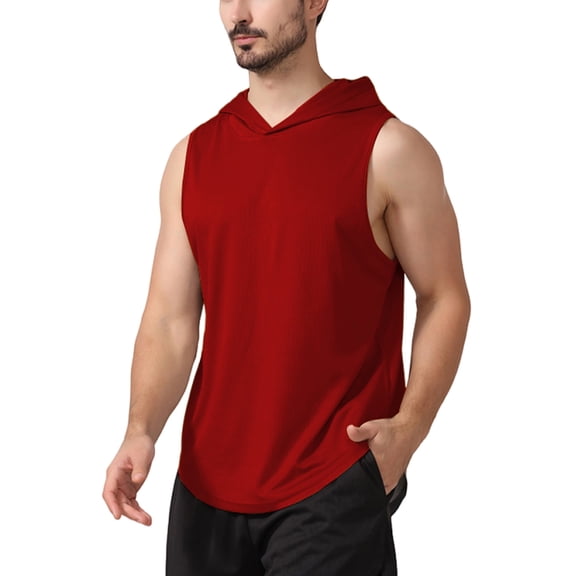 Y.F.H sunbest Men's Red Gym Hoodie Tank Top Workout Muscle Sleeveless Shirts for Fitness Training Dry Fit Lightweight,L