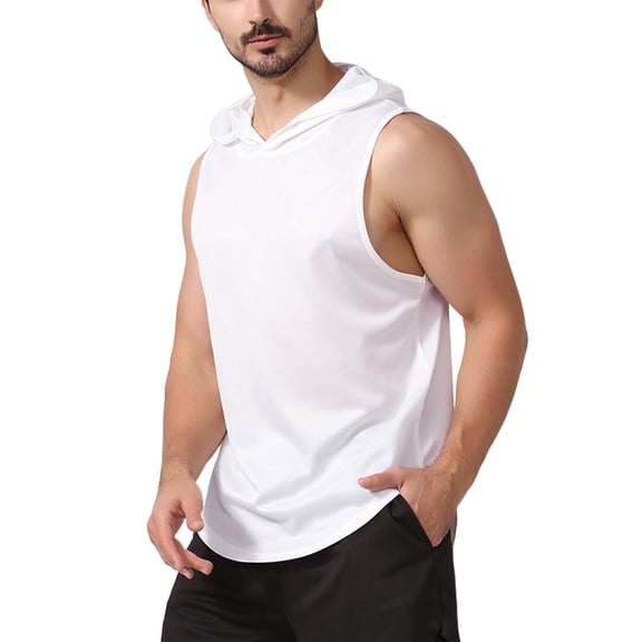 Y.F.H sunbest Men's White Gym Hoodie Tank Top Workout Muscle Sleeveless Shirts for Fitness Training Dry Fit Lightweight,L