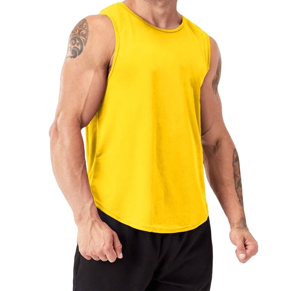 Y.F.H sunbest Men's Yellow Gym Tank Top Workout Muscle Sleeveless Shirts for Fitness Training Dry Fit Lightweight,3XL