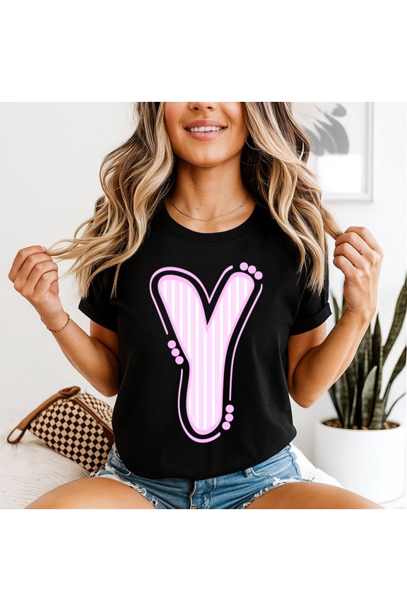 Y Initial Alphabet Womens T-Shirt Striped Letter Design All Size S-5XL