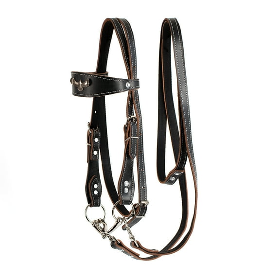 Y.J TAILS Leather Horse Bridle, Adjustable Western Browband Bridles for Horses with Bits and Detachable Leather Reins (S (Below 1.2 Meters), Black)