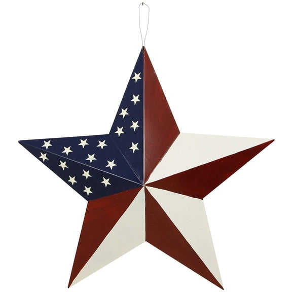 Y&K Decor American Barn Star US Flag Star Outdoor Decor Metal Barn Patriotic Wall Decoration July 4th Country Patriotic Wall Ornament Outdoor Decoration