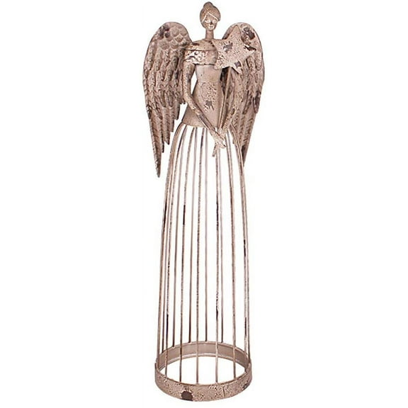 Y&K Decor Antiqued Metal Garden Angel Statue Patio Lawn Yard Indoor Outdoor Decorations (25.5")