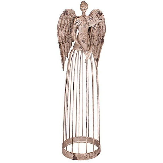 Y&K Decor Antiqued Metal Garden Angel Statue Patio Lawn Yard Indoor Outdoor Decorations (25.5")