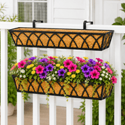 Y&M 2 Pieces 30'' Large Metal Deck Railing Planters with Coco Liner, Outdoor Balcony Porch Fence