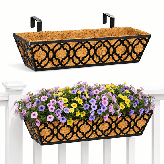 Y&M, Window Deck with Coco Liner, 24 Inch, Railing Planter Boxes 2pk ...