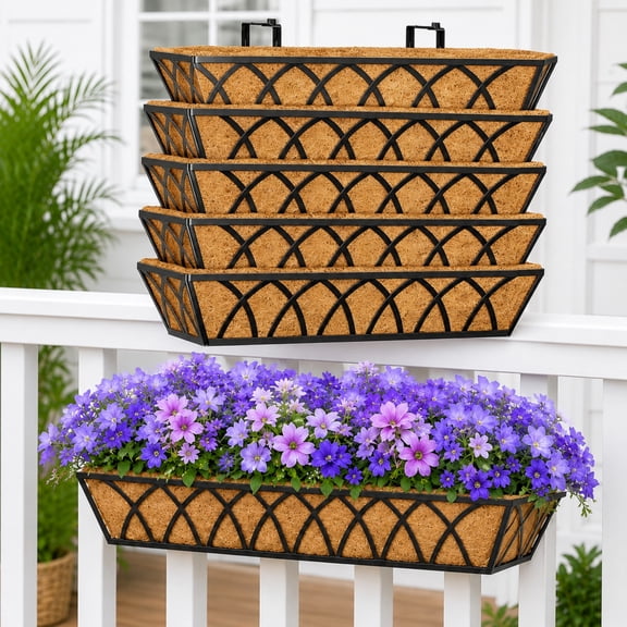 Y&M 6-Pack Window Boxes, 24 Inch Metal Flower Planter Boxes with Coco Liner for Indoor and Outdoor Plants