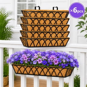 Y&M 6-Pack Window Boxes, 24 Inch Metal Flower Planter Boxes with Coco Liner for Indoor and Outdoor Plants
