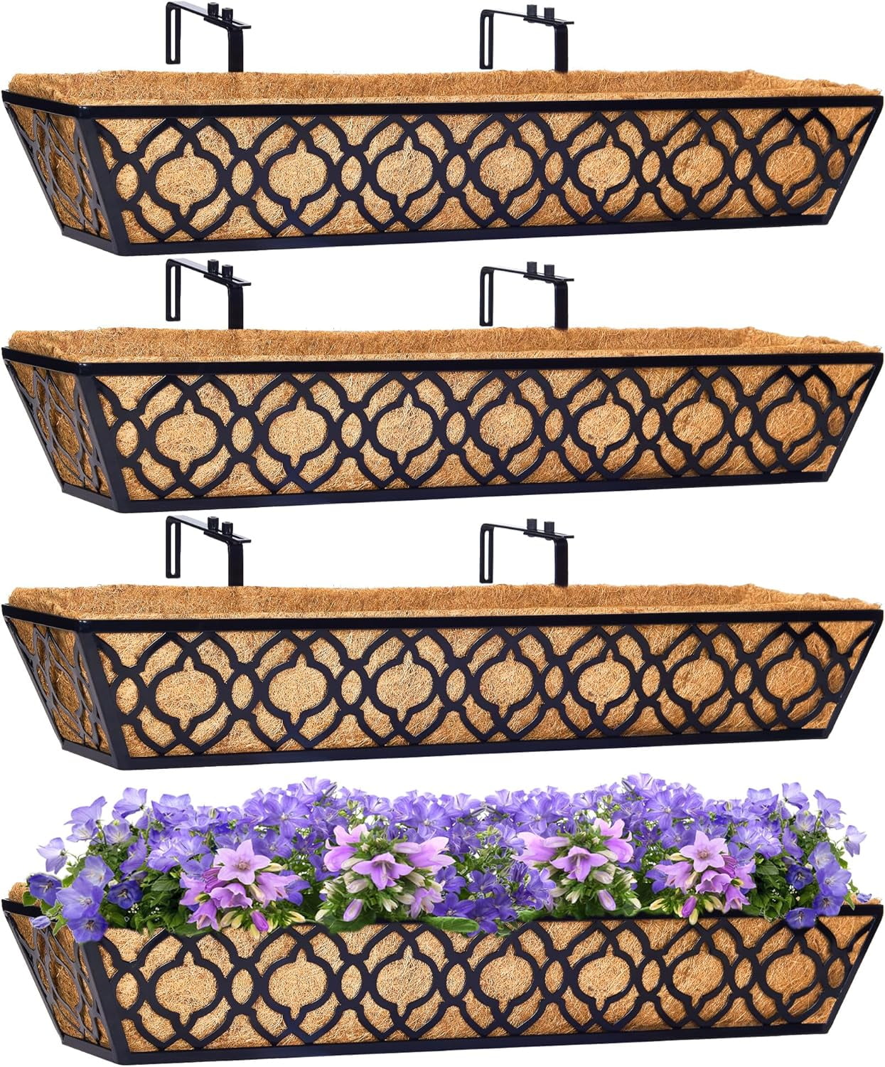 Y&M 30'' Large Window Box Railing Planter with Coco Liner, Outdoor