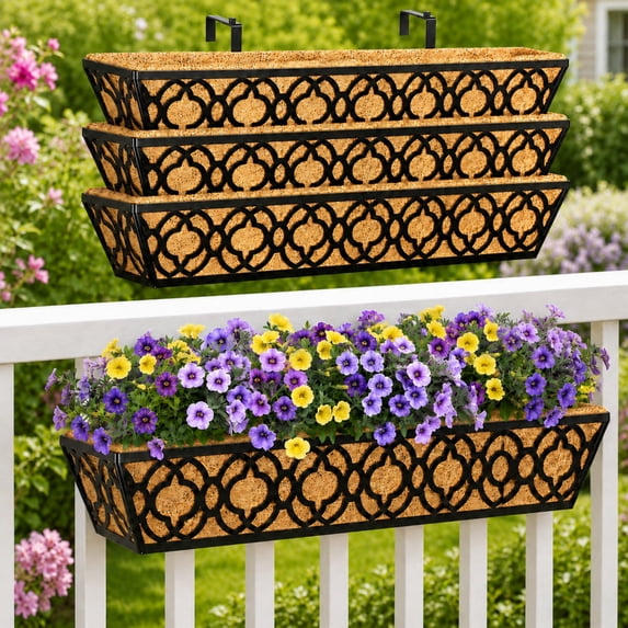 Y&M 30 Inch Large Window Box Railing Planter with Coco Liner for ...