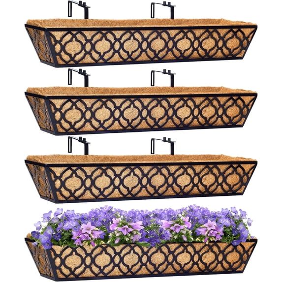 Railing Window Box Y&M 30 Inch Large Window Box Railing Planter with Coco Liner for ...