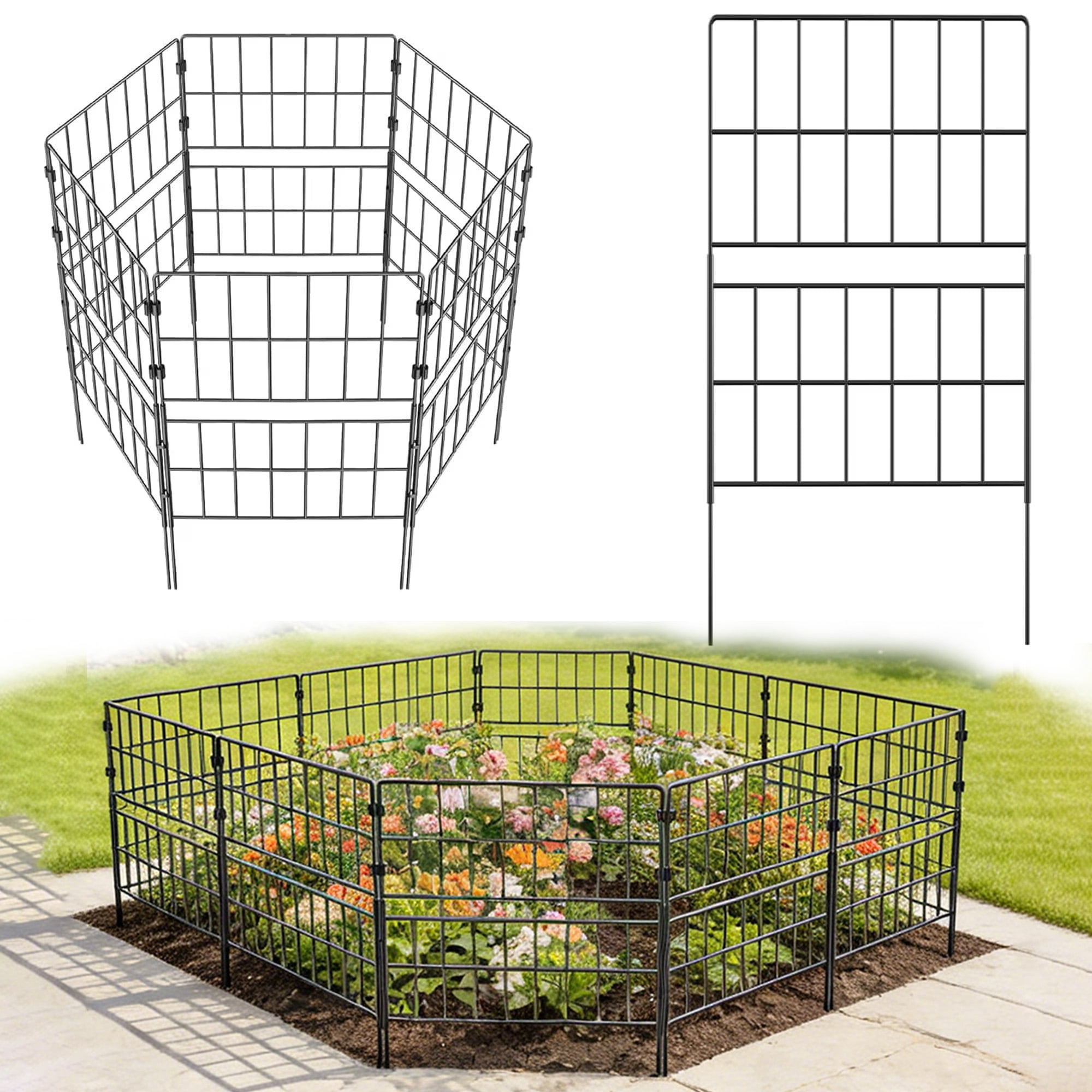 Y&M 32 Inch(H) X 10 Ft(L) Decorative Garden Fence, 7 Pack Tall Fence Fencing Panels, Metal Wire Border No Dig Fencing Animal Barrier for Dog, Flower Edging for Yard Landscape Patio Outdoor Decor