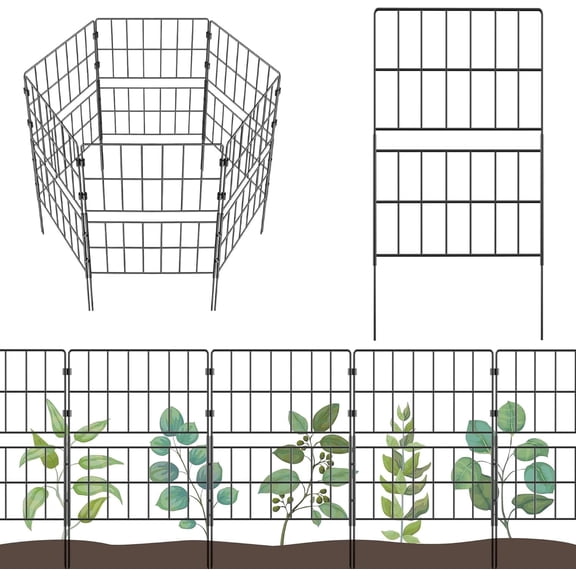 Y&M Tall Decorative Metal Garden Fence, No-Dig Wire Panels, 32 in H x 20 ft L, 14 panels