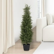 Y&M 3FT Artificial Cedar Topiary Trees for Outdoors Potted Fake Cypress Tree Faux Evergreen Plants for Home Porch Decor