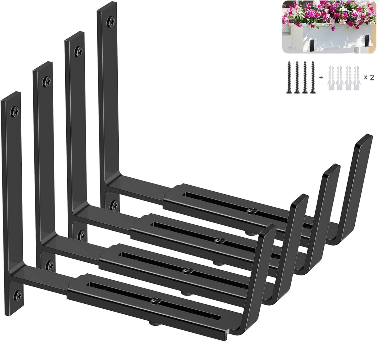 Y&M 4 Pack Adjustable Planter Box Brackets (6 to 12.5 in), Universal ...