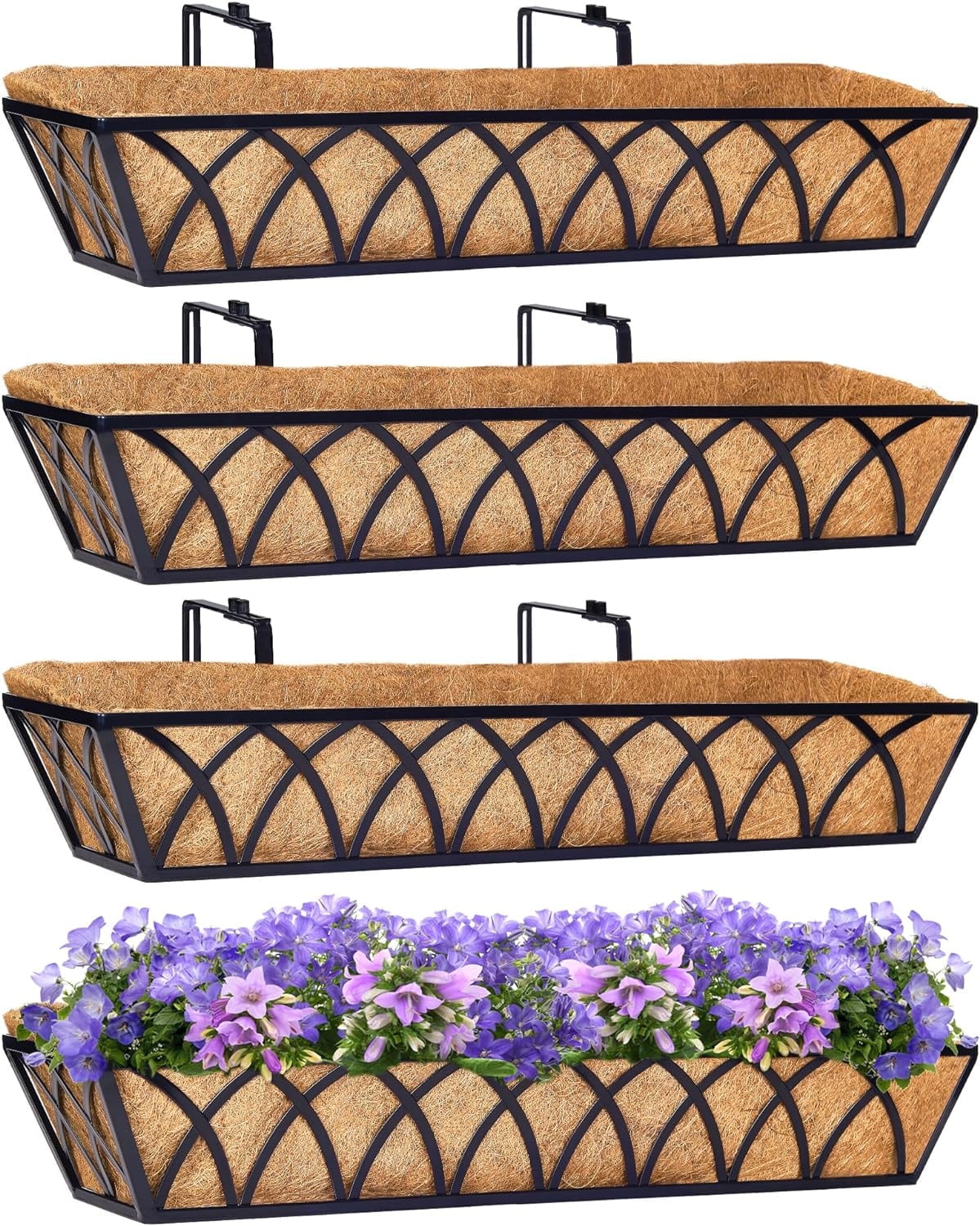 Lawn Rails Y&M 4 Pcs Large 30'' Outdoor Railing Planters, Adjustable Metal Window ...
