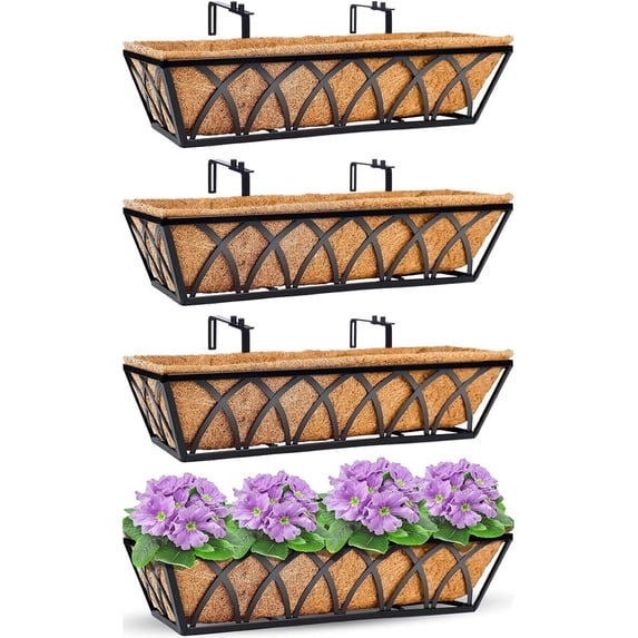 Window Deck Box Y&M 4packs 24 Inch Window Deck with Coco Liner, Fence Metal Hanging ...