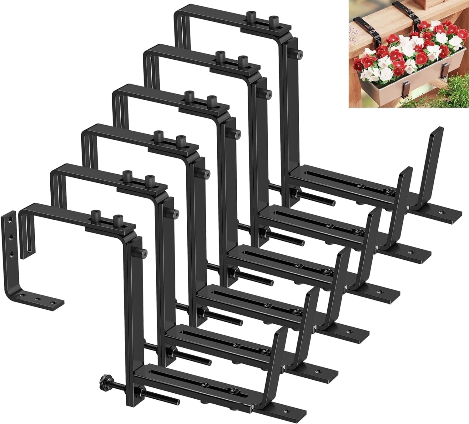 Y&M 6 Pack Deck Railing Adjustable Planter Box Brackets (6 to 12.5 in ...