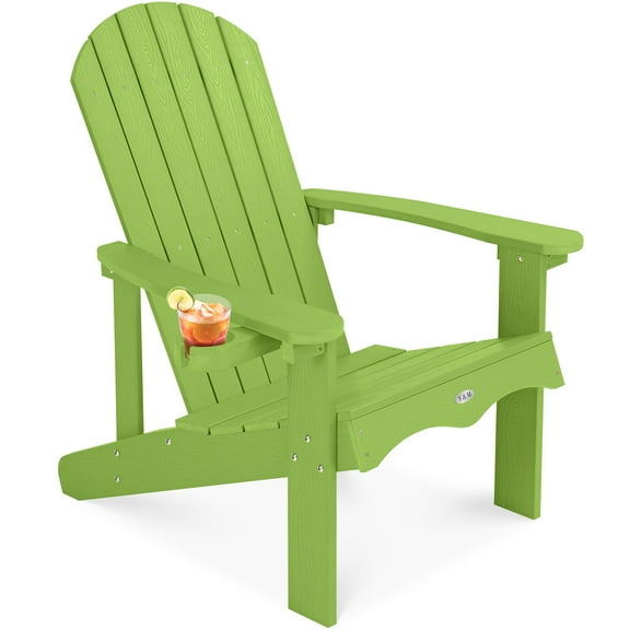 Y&M Adirondack Chair, Lime Fire Pit Chairs, Outdoor Patio Chairs with Cup Holder, Weather Resistant HDPE Wooden Textured Patio Chairs, Perfect for Garden, Lawn, Deck, or Poolside