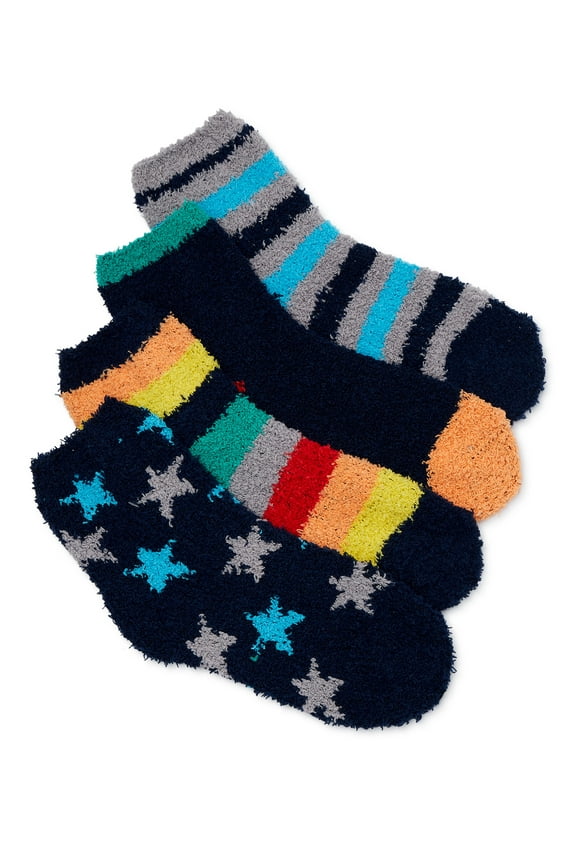 Y&M Boys Assorted Cozy Crew Socks, 4-Pack, Sizes 6/8-8/10