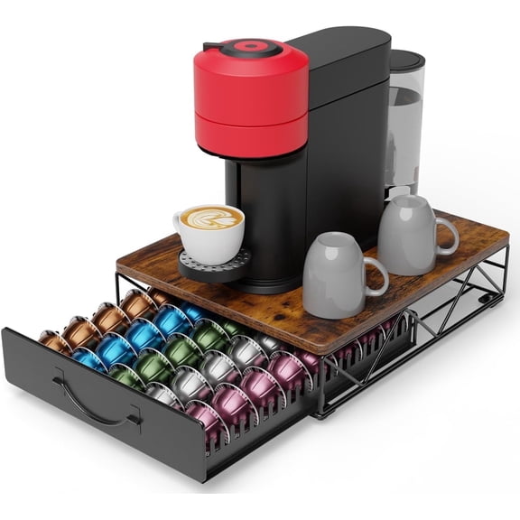 Y&M Coffee Pod Holder Drawer Compatible with Nespresso Vertuo Pods, 5-Column Metal Organizer, Black