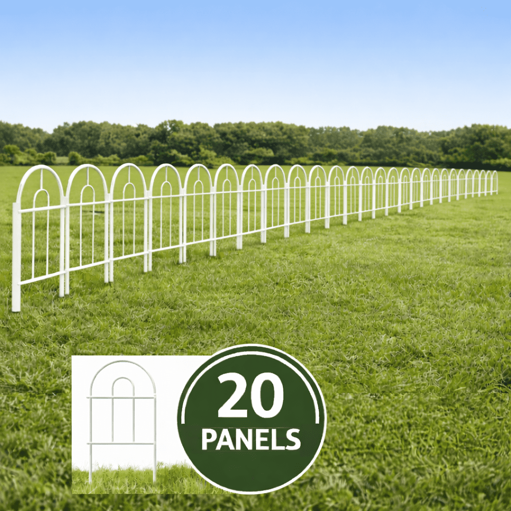 Y&M Decorative Garden Folding Border Fence 16.7in X21ft Rustproof Metal Wire Edging Flower Bed Fences Panel Outdoor White Garden Fencing Edge Patio Landscape