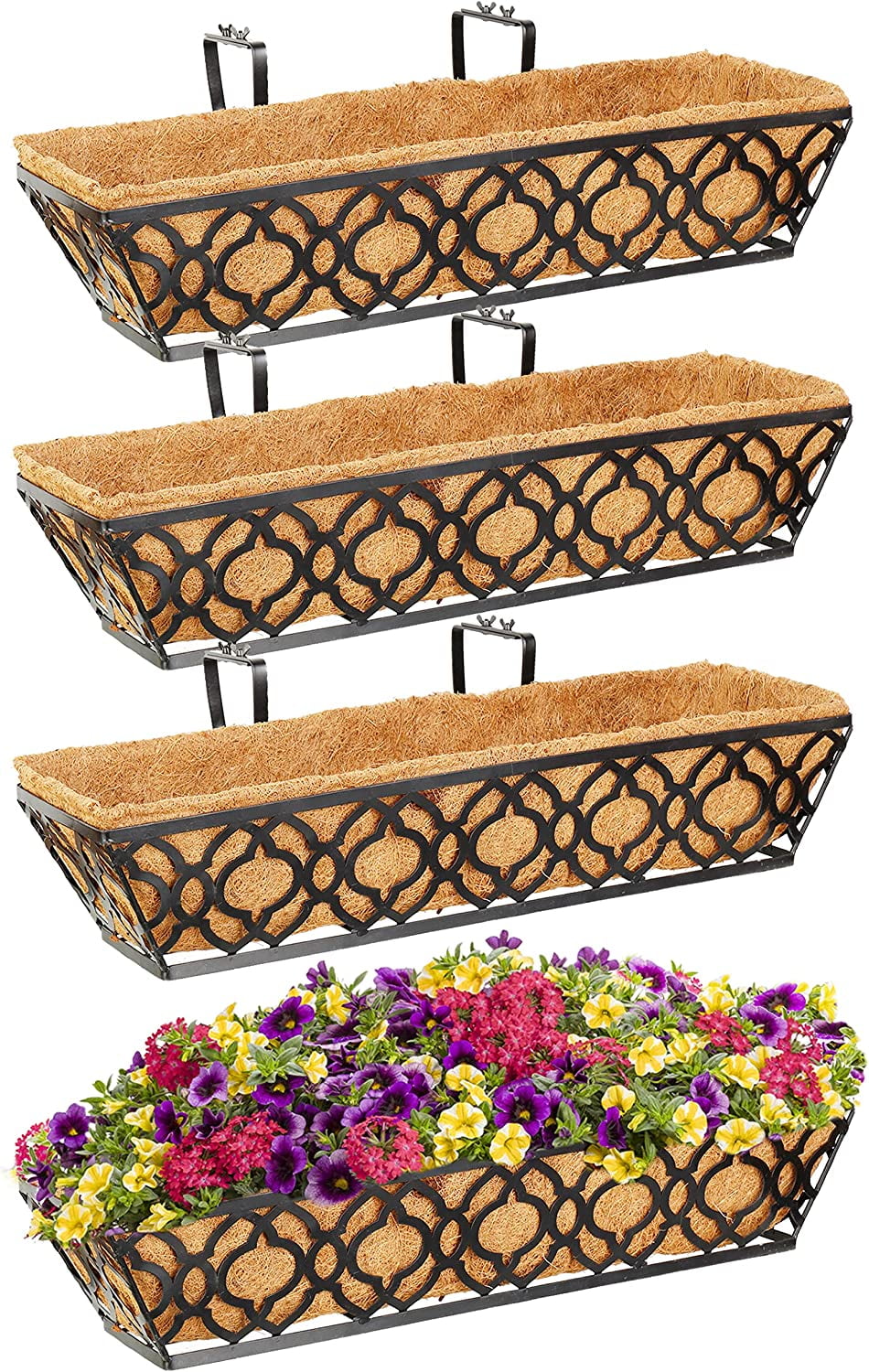 Y&M Flower Boxes for Deck Railings 24inch 4packs, Deck Railing Planter