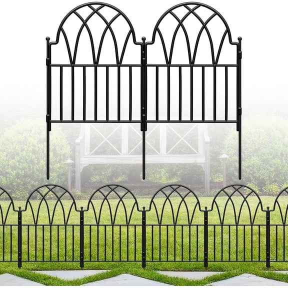 Y&M Garden Fence - 24 in(H) x 10.56ft(L) Arched Metal Fence Panel No Dig Fence, Ground Stake Animal Barrier Fence for Dog, Flower Bed Edging Wire Border Panel Fencing for Yard Patio Outdoor Decor