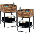 thumbnail image 1 of Y&M Nightstand with Charging Station and USB Ports Set of 2, Side End Table with Drawer, Modern Bedside Tables Night Stand Storage Shelf for Small Spaces, Bedroom, Living Room - Brown, 1 of 6