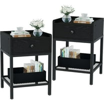 Y&M Nightstand Set of 2, 2-Tier Side Table with Drawer, Modern Bedside Table Night Stand Storage Shelf for Small Spaces, Bedroom, Living Room, Wooden Accent Table with Metal Frame - Black