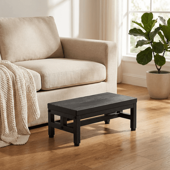 Y&M One Step Stool for Adults Kids, Adjustable Non-Slip Foot Stool with Sturdy Metal Frame, Bed Step for High Beds, Portable Step for Kitchen, Bathroom, Bedroom, Living Room – Black