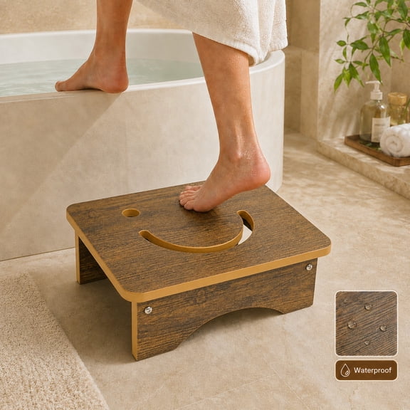 Y&M One Step Stool for Adults Seniors, Waterproof HDPE Stepping Stools with Non-Slip Foot, 5.5" Heavy Duty Bed Step for High Beds, Office, Kitchen, Living Room – Light Brown