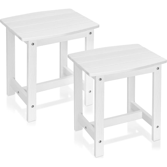 Y&M Outdoor Side Table, HDPE Patio End Table for Adirondack Chair, Weather Resistant Small Accent Table, White, 2 Pack