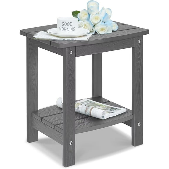 Y&M Outdoor Side Table, HIPS Adirondack Small Double Layer Table, Waterproof Square Balcony Modern End Tables for Patio, Pool, Beach, Porch, Deck, Indoor or Outdoor Use, Dark Gray