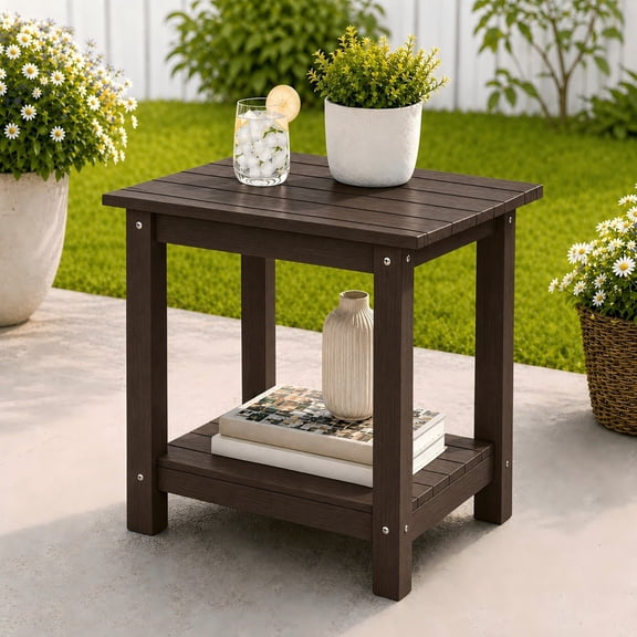 Y&M Outdoor Side Table, HIPS Adirondack Small Double Layer Table, Waterproof Square Balcony Modern End Tables for Patio, Pool, Beach, Porch, Deck, Indoor or Outdoor Use, Coffee