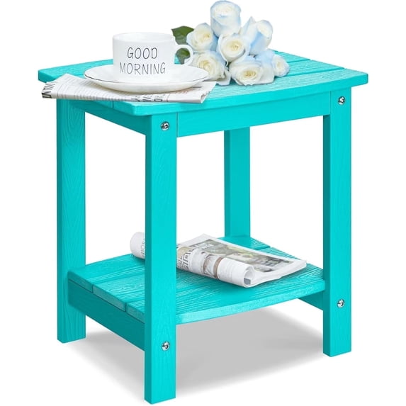 Y&M Outdoor Side Table, HDPE Patio End Table for Adirondack Chair, Weather Resistant Small Accent Table, Aruba Blue, Double Layer