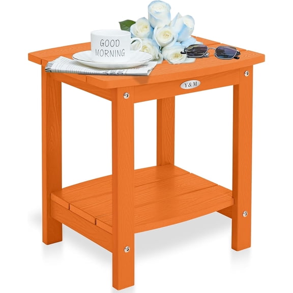 Y&M Outdoor Side Table, HIPS Adirondack Small Double Layer Table, Waterproof Square Outside Table, Balcony End Tables for Patio, Pool, Porch, Deck, Indoor or Outdoor Use, Orange