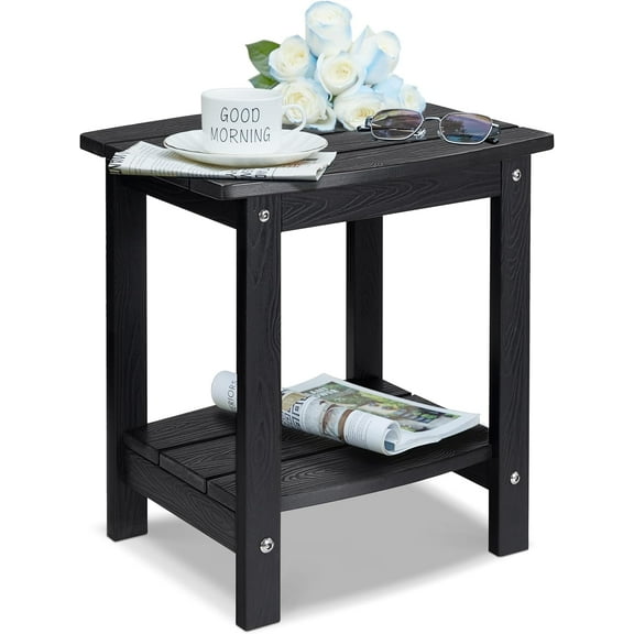 Y&M Outdoor Side Table, HIPS Adirondack Small Double Layer Table, Waterproof Square Outside Table, Balcony Modern End Tables for Patio, Pool, Beach, Porch, Deck, Indoor or Outdoor Use, Black