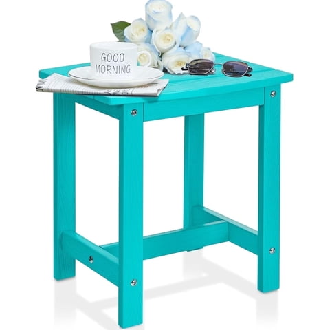 Y&M Outdoor Side Table, HDPE Patio End Table for Adirondack Chair, Weather Resistant Small Accent Table, Aruba Blue, Single Layer