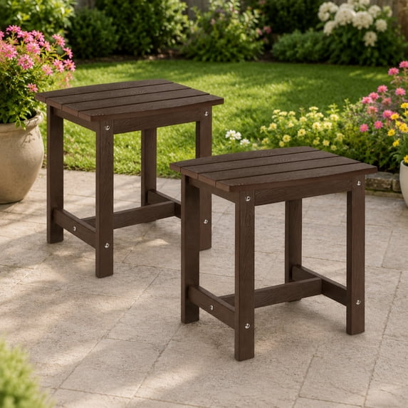 Y&M Outdoor Side Table 2 Pack, HIPS Waterproof Patio End Table for Adirondack Chair, Square Accent Table, Coffee
