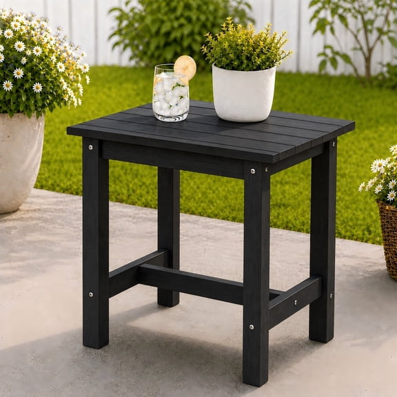 Y&M Outdoor Side Table, HDPE Patio End Table for Adirondack Chair, Weather Resistant Small Accent Table, Black, Single Layer