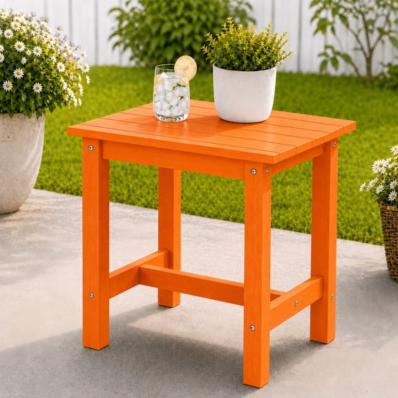 Y&M Outdoor Side Table, HDPE Patio End Table for Adirondack Chair, Weather Resistant Small Accent Table, Orange, Single Layer