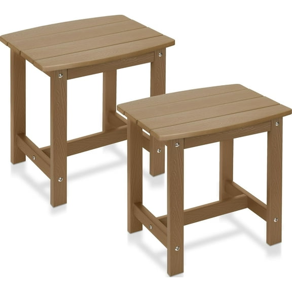 Y&M Outdoor Side Table, HIPS Adirondack Small Single Table, Waterproof Square Outside Table, Balcony Modern End Tables for Patio, Pool, Beach, Porch, Deck, Indoor or Outdoor Use (Brown, 2 Pack)