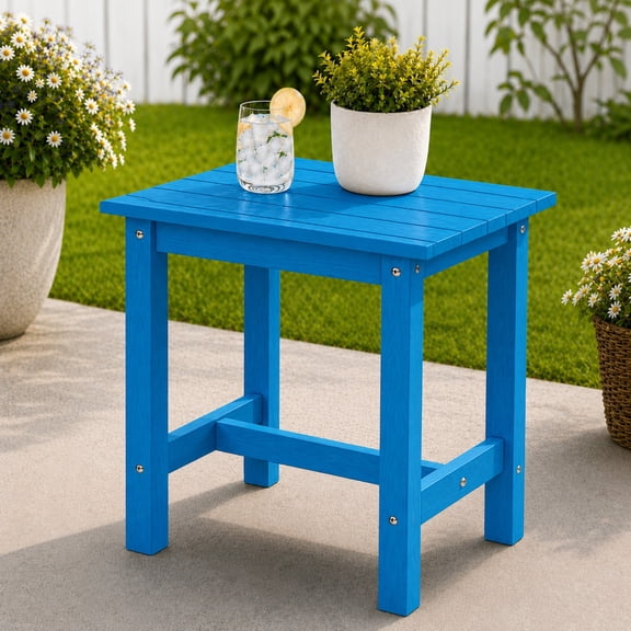 Y&M Outdoor Side Table, HDPE Patio End Table for Adirondack Chair, Weather Resistant Small Accent Table, Bright Blue, Single Layer