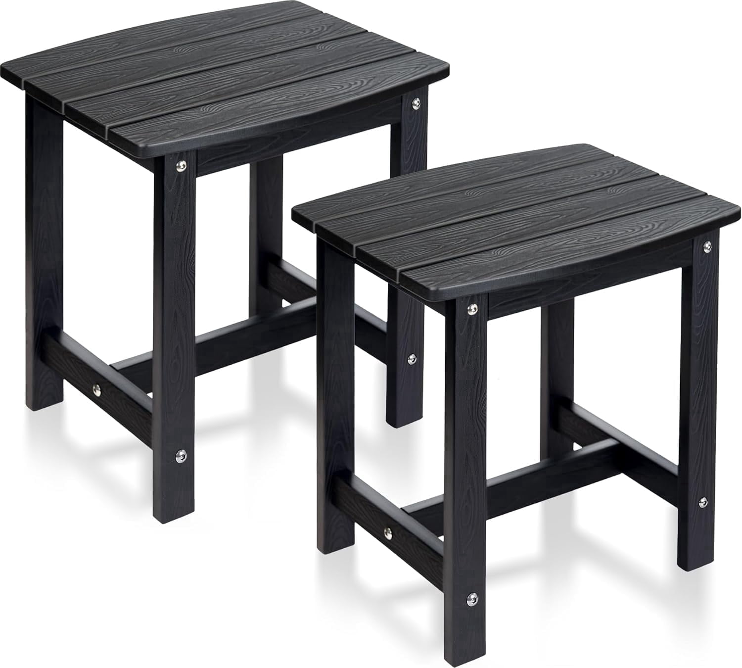 Y&M Outdoor Side Table, HDPE Patio End Table for Adirondack Chair, Weather Resistant Small Accent Table, Black, 2 Pack